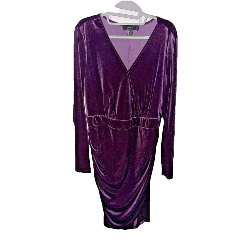 Forever 21+ Purple Velvet Long Sleeve Dress 1X